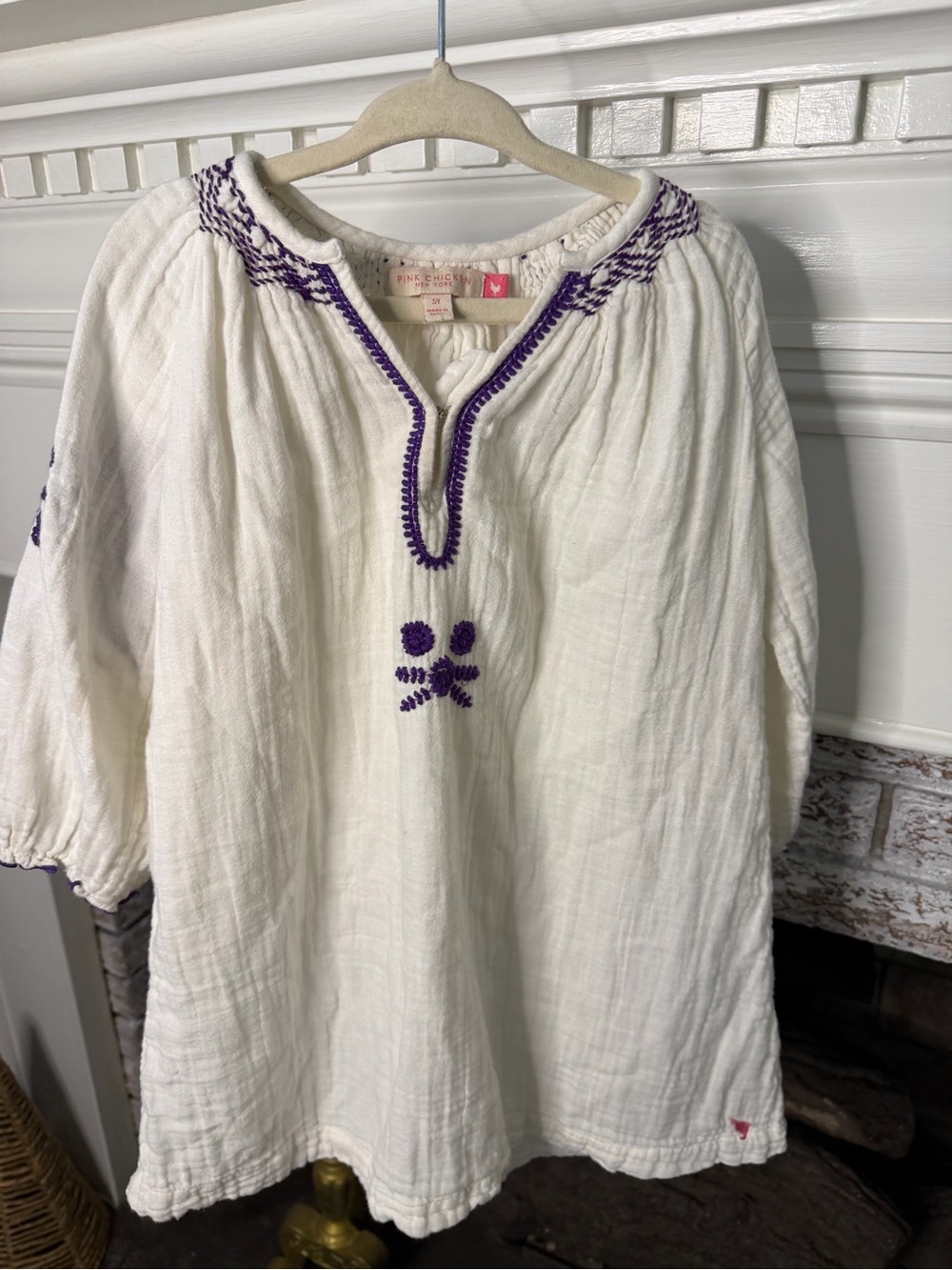 Pink Chicken Cream Tunic Top with Purple Trim